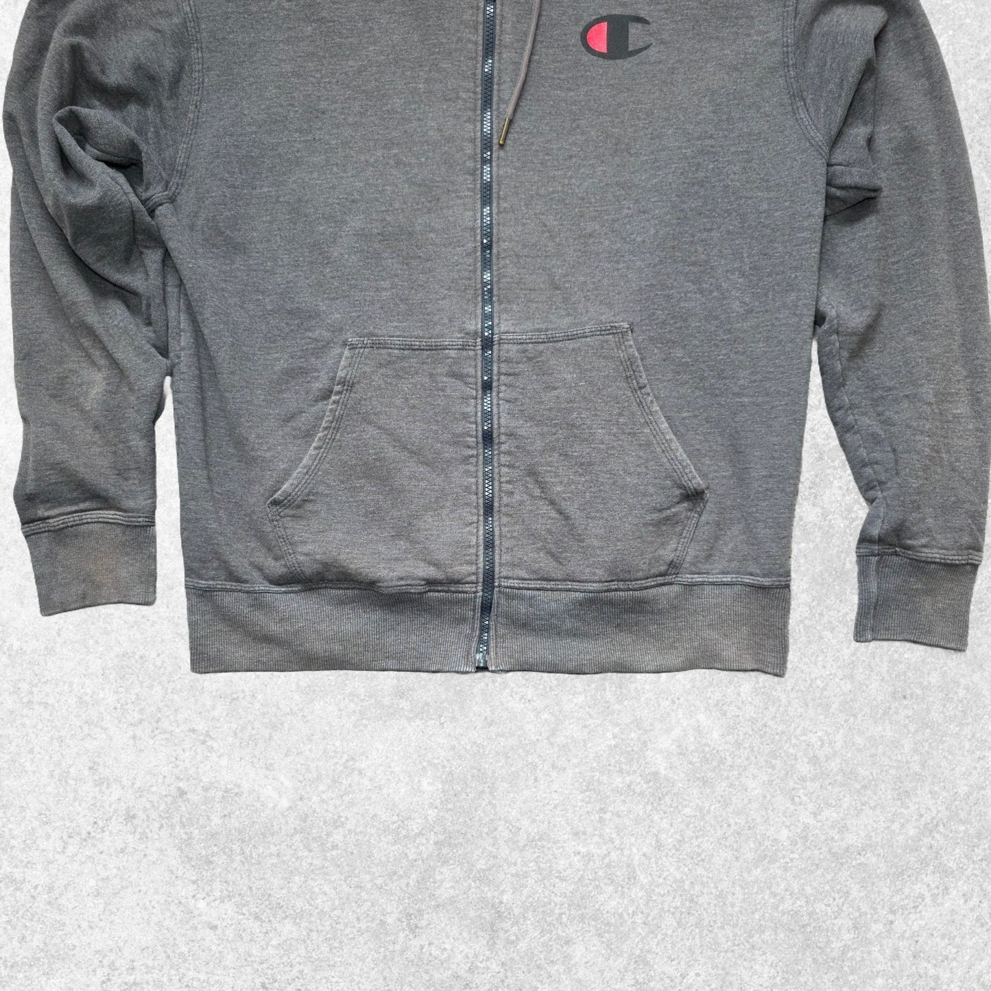 Vintage Champion Hoodie Mens USA L Large Grey Full Zip Logo
