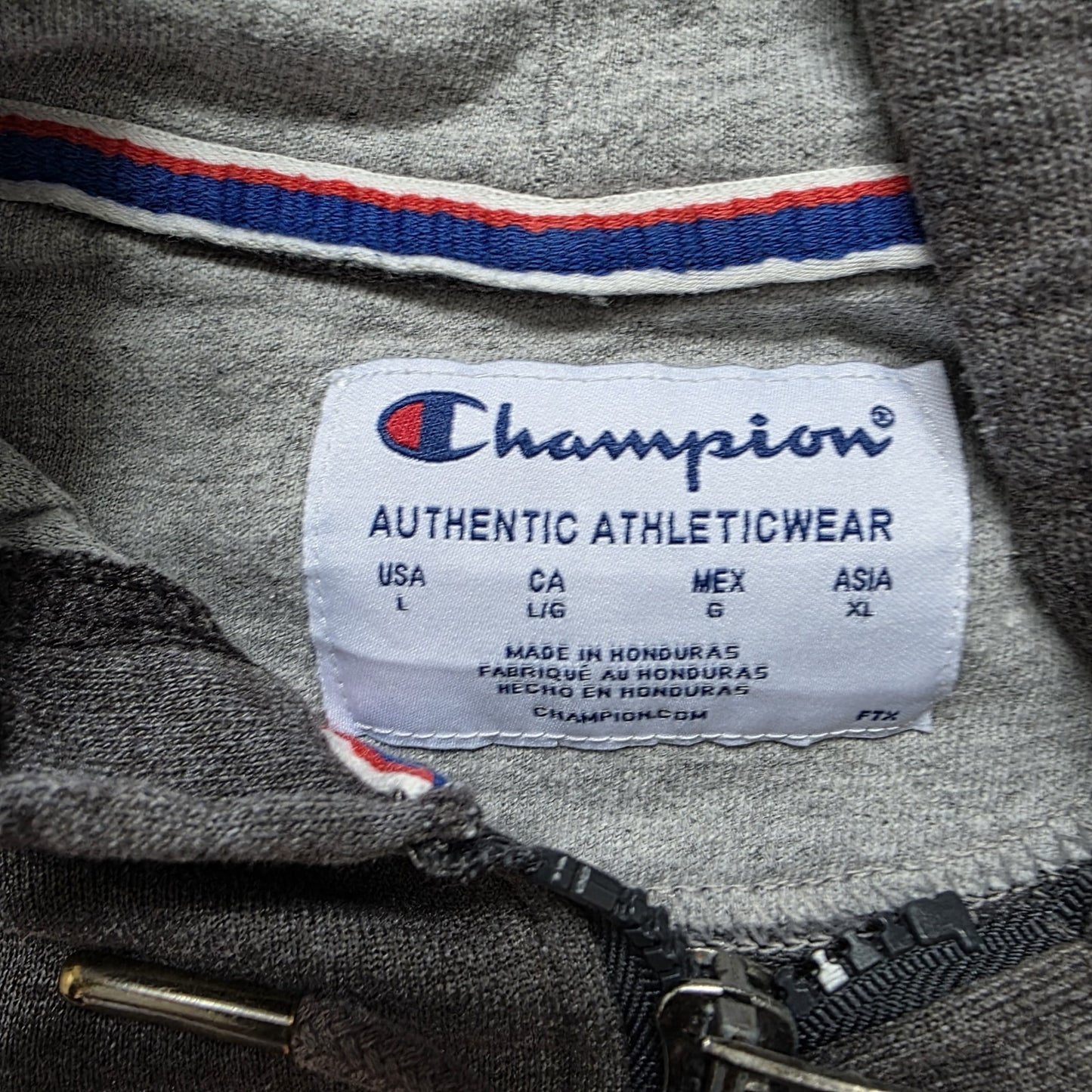 Vintage Champion Hoodie Mens USA L Large Grey Full Zip Logo