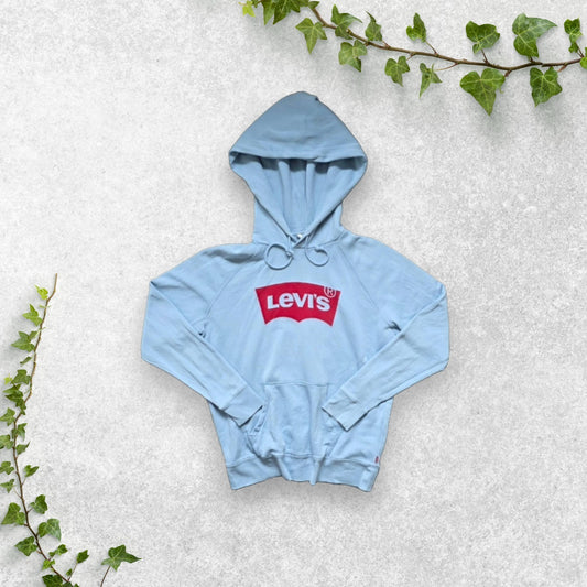 Levi’s Hoodie Women’s Medium Light Blue Oversized Logo Cotton Kangaroo Pocket