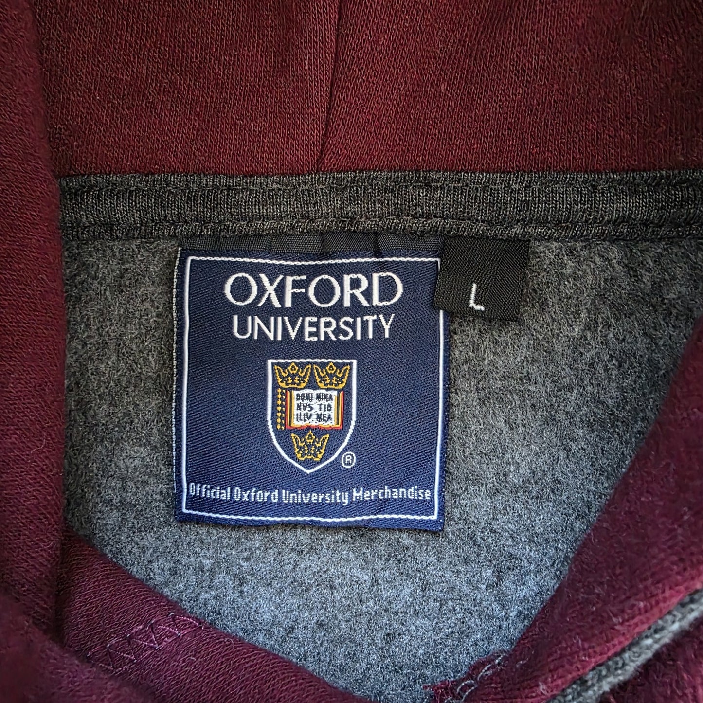 Oxford University Hoodie Size L (M) Grey/Maroon Official Oxford Merchandise