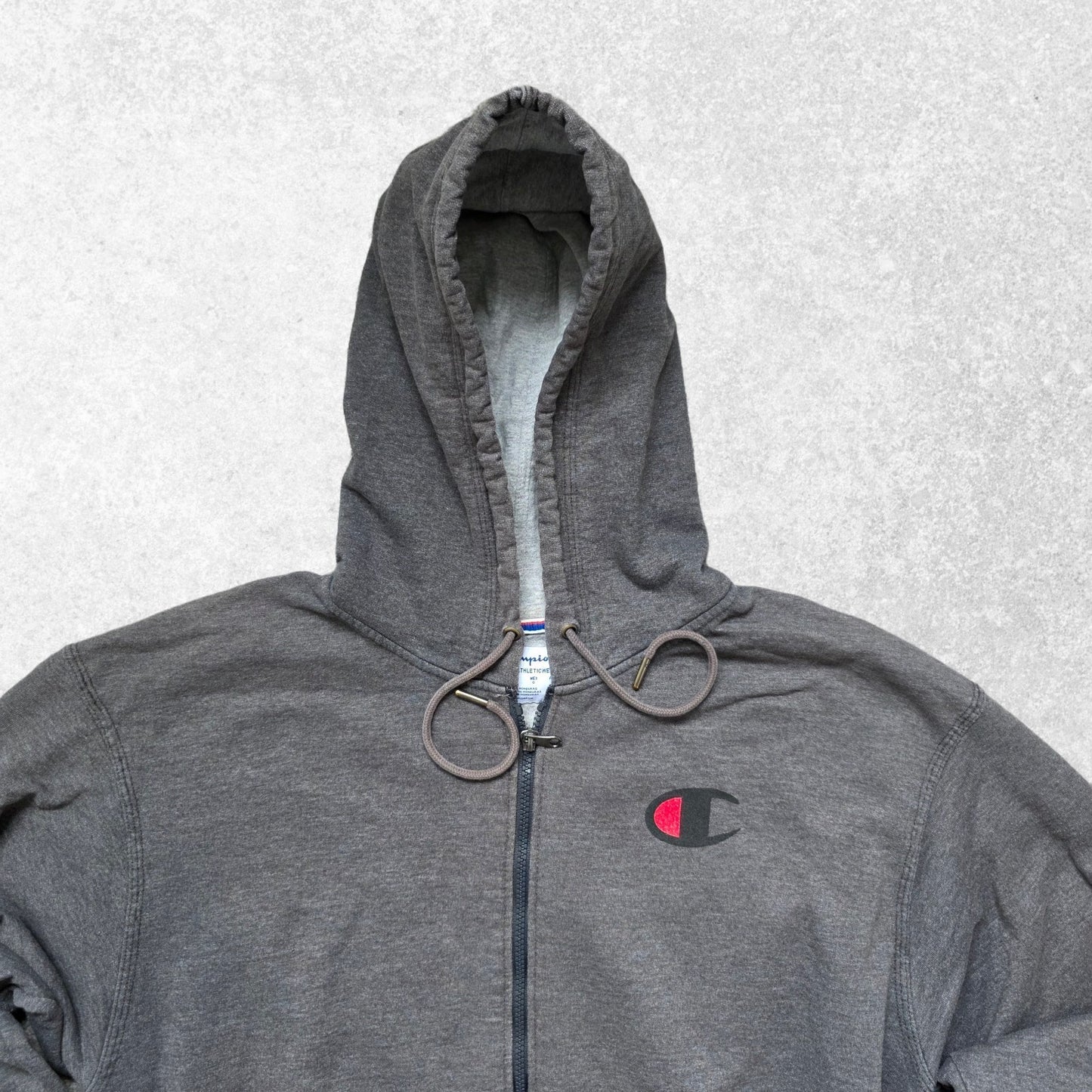 Vintage Champion Hoodie Mens USA L Large Grey Full Zip Logo