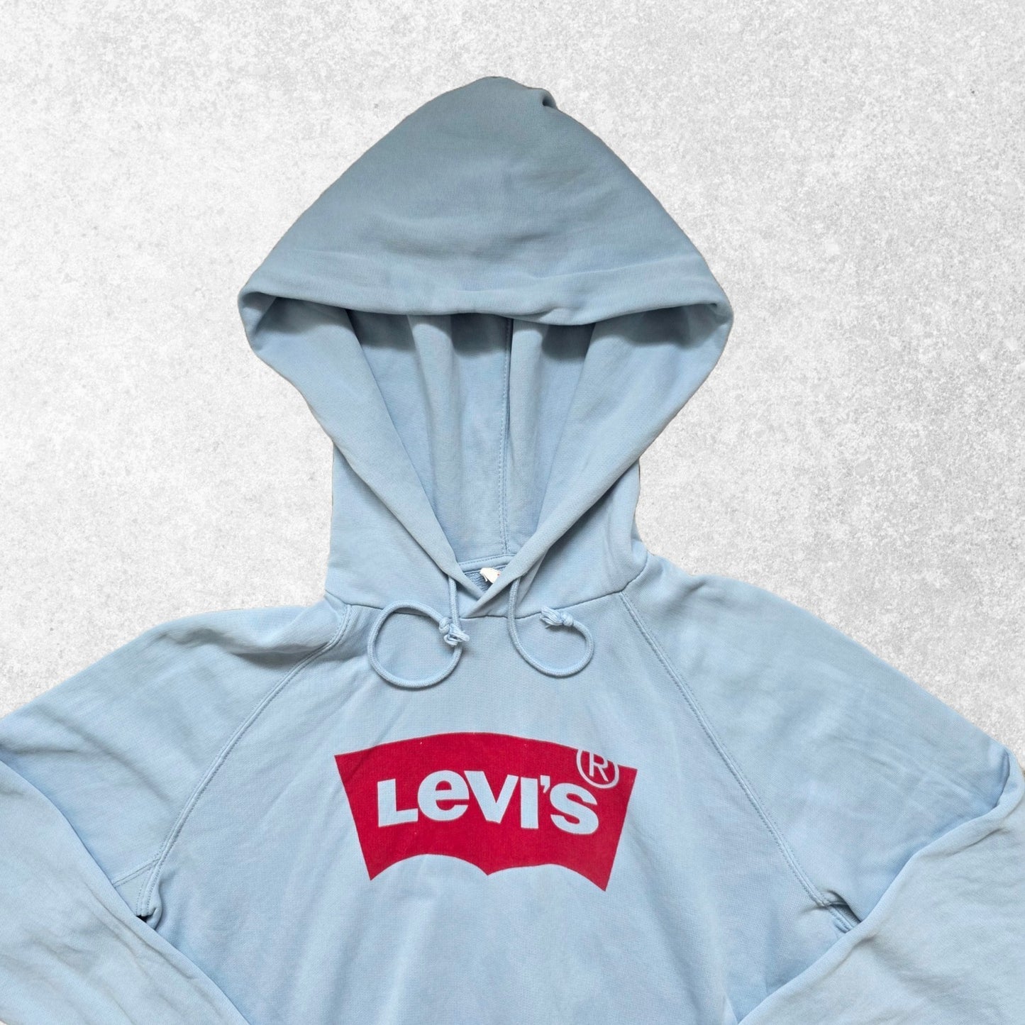 Levi’s Hoodie Women’s Medium Light Blue Oversized Logo Cotton Kangaroo Pocket