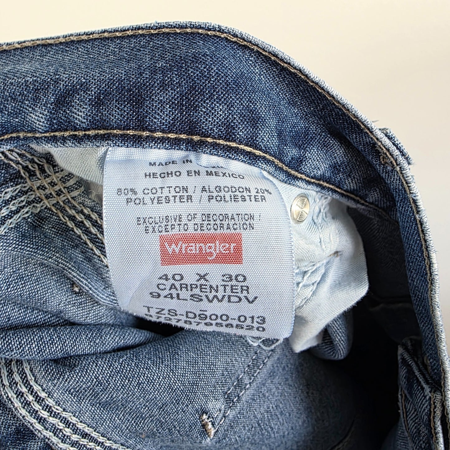 Vintage Wrangler Carpenter Jeans W40 L30 Blue Relaxed Fit Workwear Denim Mens