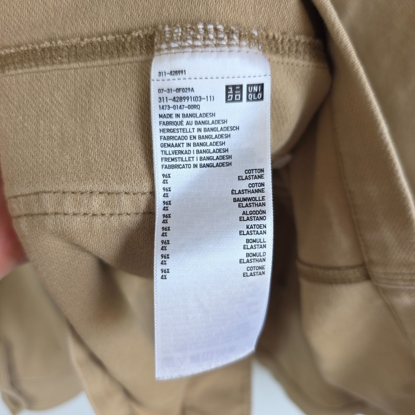 Uniqlo beige chore jacket medium cotton blend with subtle stretch and classic workwear design.