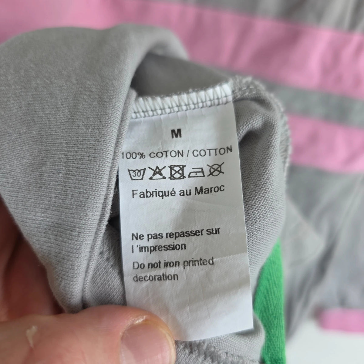 Rugby World Cup grey pink long sleeve polo shirt with IRB logo and Stade de France detail.