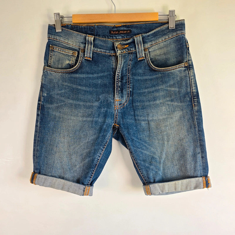 Nudie Jeans Lean Dean Denim Shorts Mens W28 Blue Slim Fit Organic Cotton