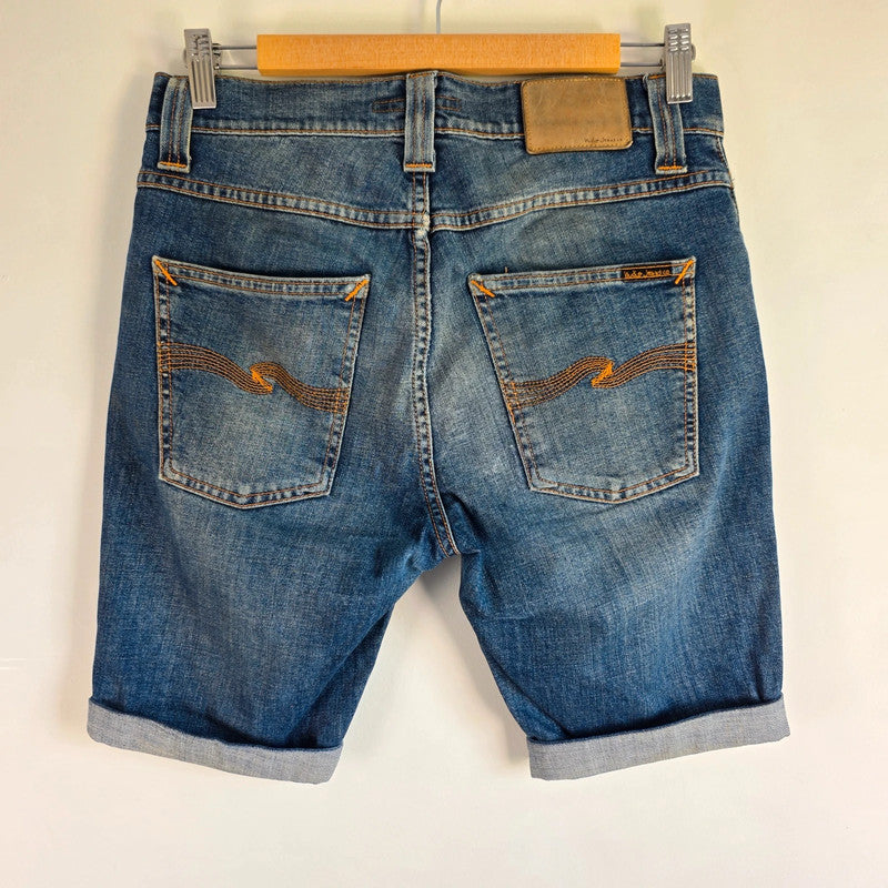 Nudie Jeans Lean Dean Denim Shorts Mens W28 Blue Slim Fit Organic Cotton