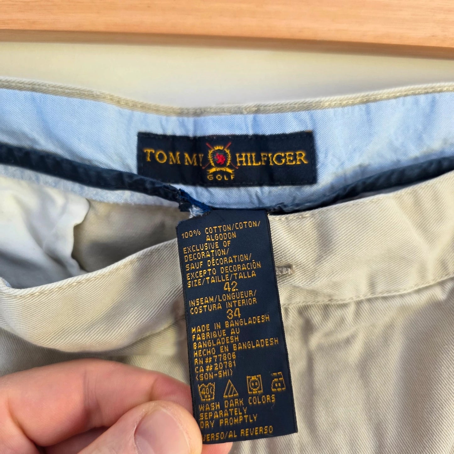 Tommy Hilfiger beige chino trousers pleated front, 100% cotton, relaxed fit.
