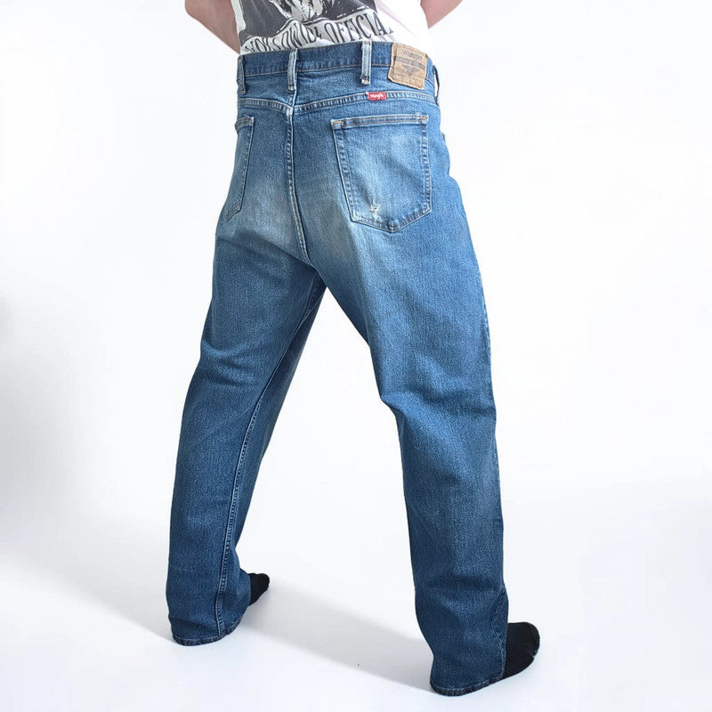 Wrangler Jeans W42 L32 Blue Relaxed Straight Stretch Denim Men's