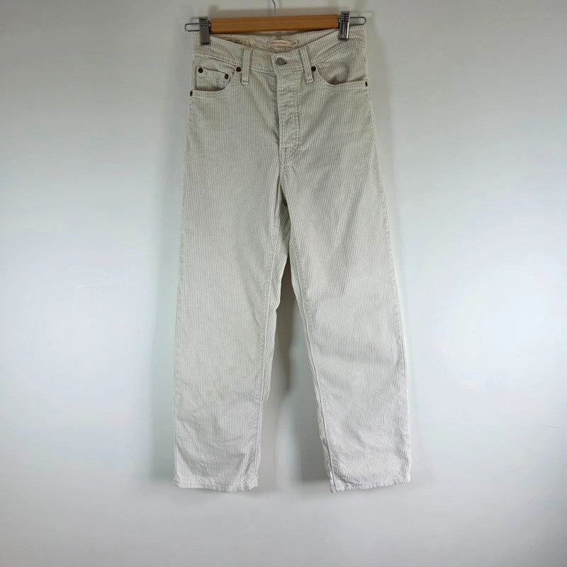 Levi's Ribcage Straight Corduroy Trousers Women's W25 L27 White Cream High Rise