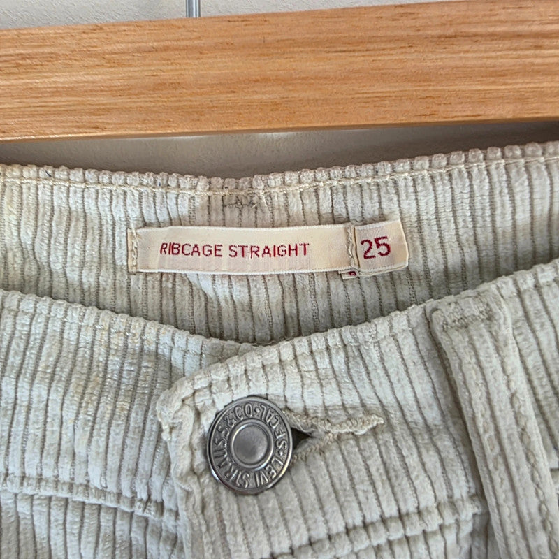 Levi's Ribcage Straight Corduroy Trousers Women's W25 L27 White Cream High Rise