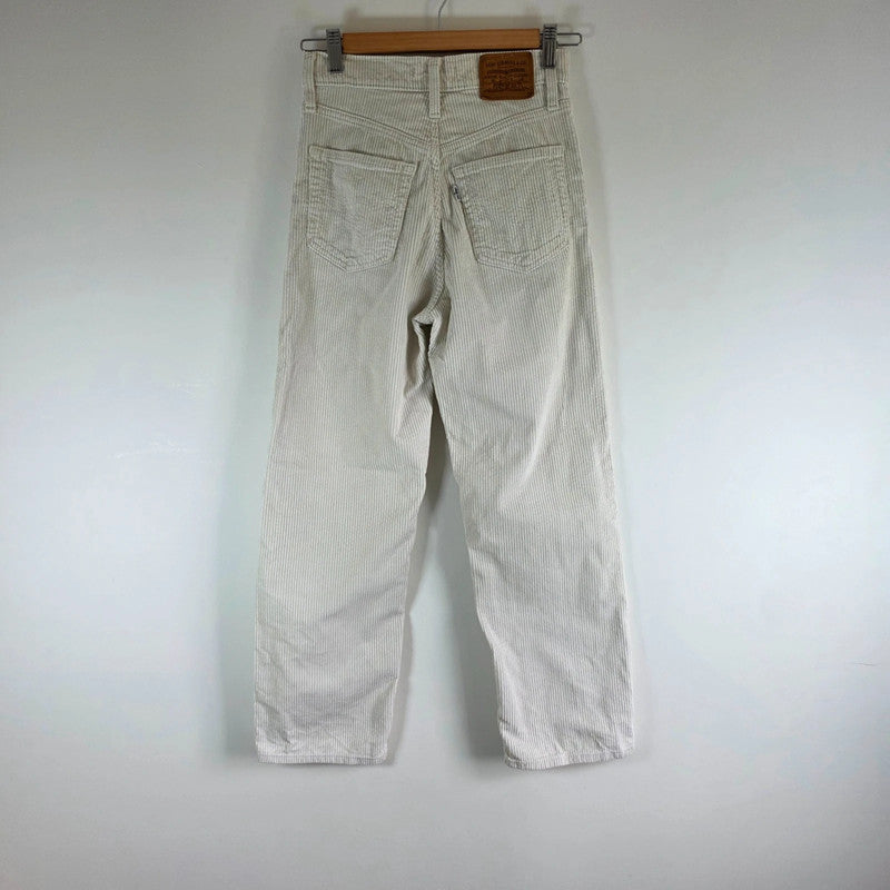 Levi's Ribcage Straight Corduroy Trousers Women's W25 L27 White Cream High Rise