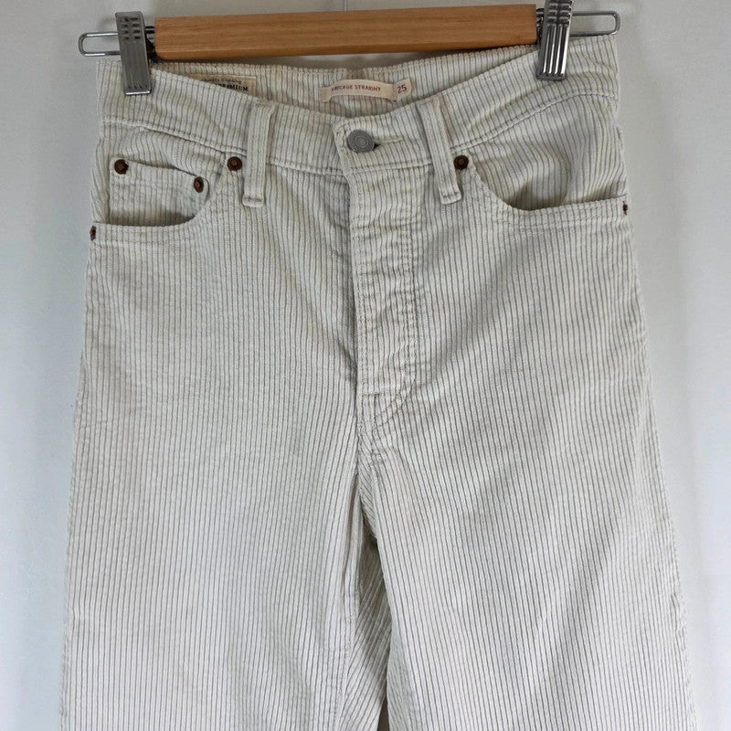 Levi's Ribcage Straight Corduroy Trousers Women's W25 L27 White Cream High Rise