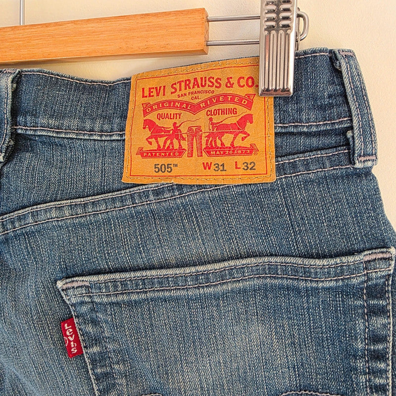 Levi's 505 Jeans W31 L30 (Tagged W31 L32) Blue Regular Straight Stretch Denim
