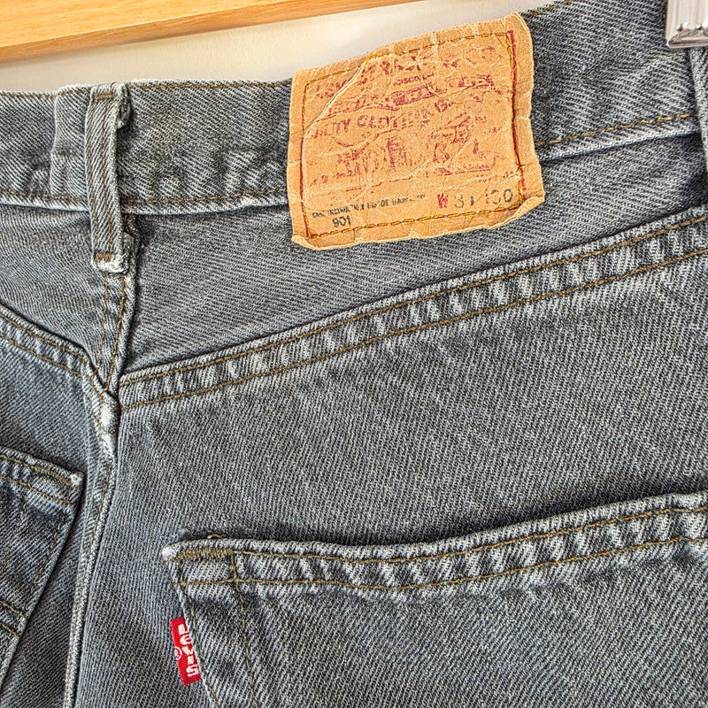 Vintage Levi's 901 High Rise Tapered Jeans W28 L29 Grey Black Mom Denim Women's