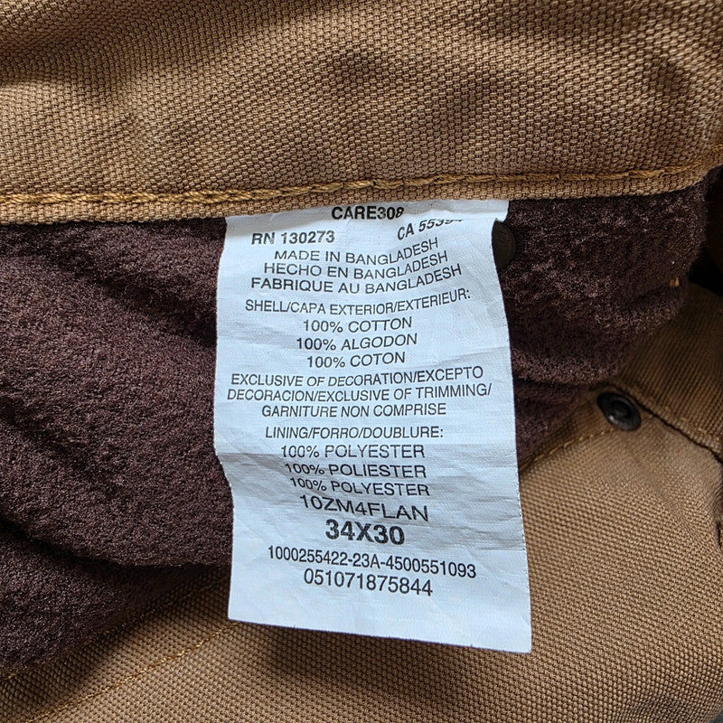 Wrangler Workwear Carpenter Trousers W34 L30 Tan Fleece Lined
