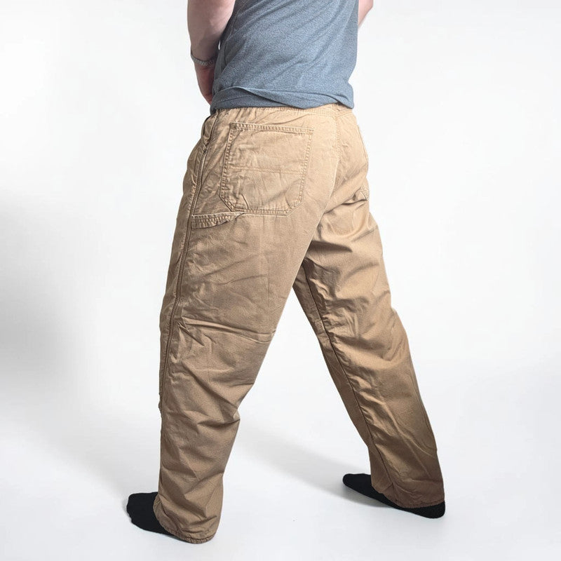 Wrangler Carpenter Trousers W36 L32 Tan Fleece Lined Workwear Utility Canvas Pants