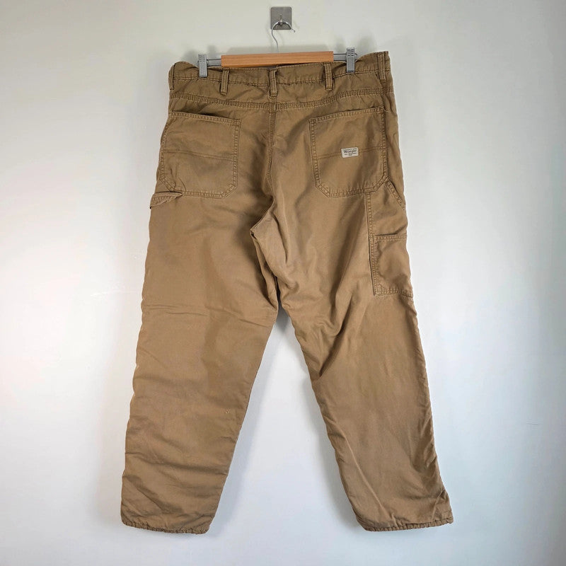 Wrangler Carpenter Trousers W36 L32 Tan Fleece Lined Workwear Utility Canvas Pants