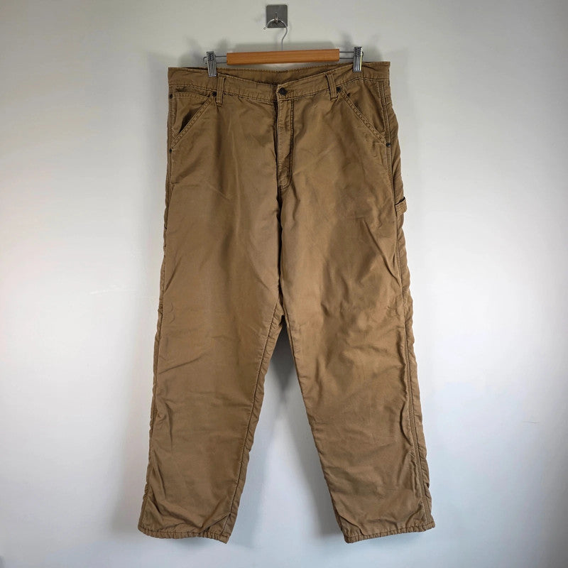 Wrangler Carpenter Trousers W36 L32 Tan Fleece Lined Workwear Utility Canvas Pants