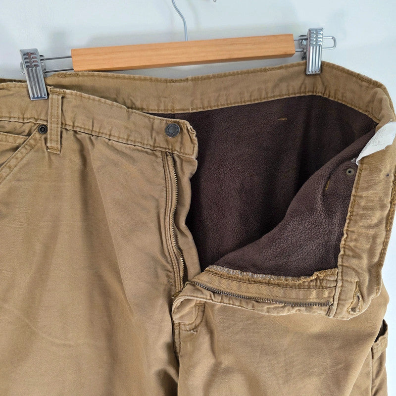 Wrangler Carpenter Trousers W36 L32 Tan Fleece Lined Workwear Utility Canvas Pants