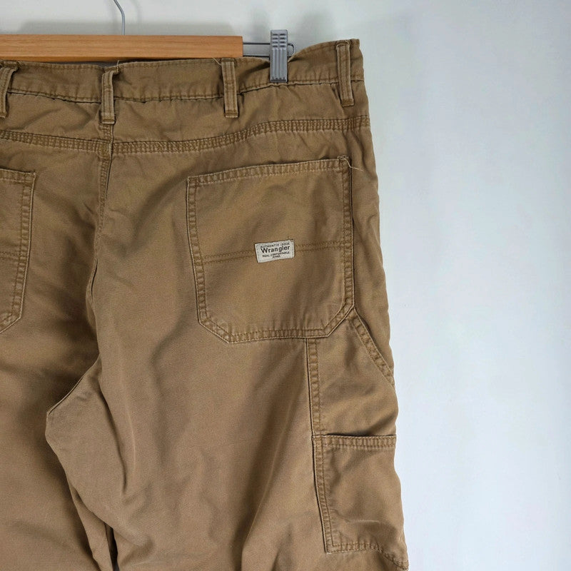 Wrangler Carpenter Trousers W36 L32 Tan Fleece Lined Workwear Utility Canvas Pants