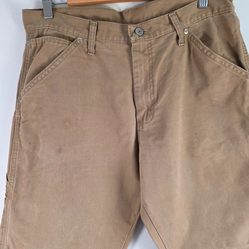 Wrangler Carpenter Jeans W32 L30 Tan Workwear Utility Pants Made In Mexico Cotton