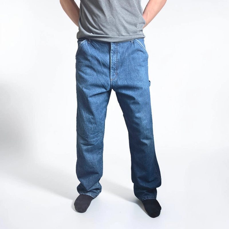 Wrangler Carpenter Jeans W36 L34 Blue Fleece Lined Workwear Utility Denim Pants