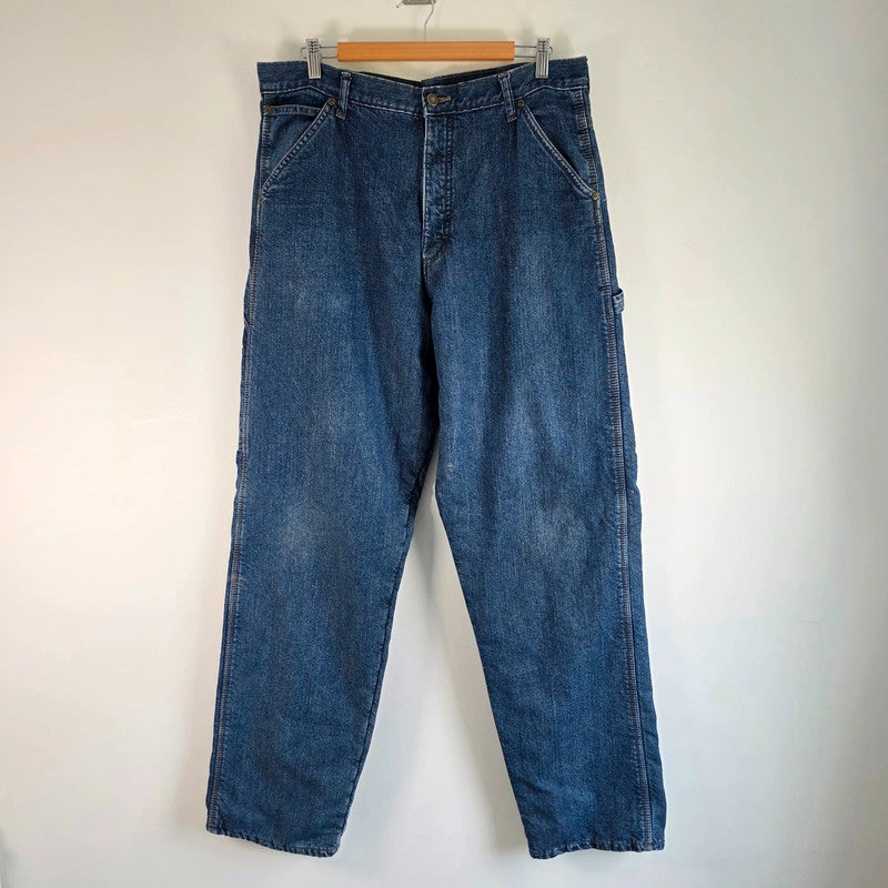 Wrangler Carpenter Jeans W36 L34 Blue Fleece Lined Workwear Utility Denim Pants