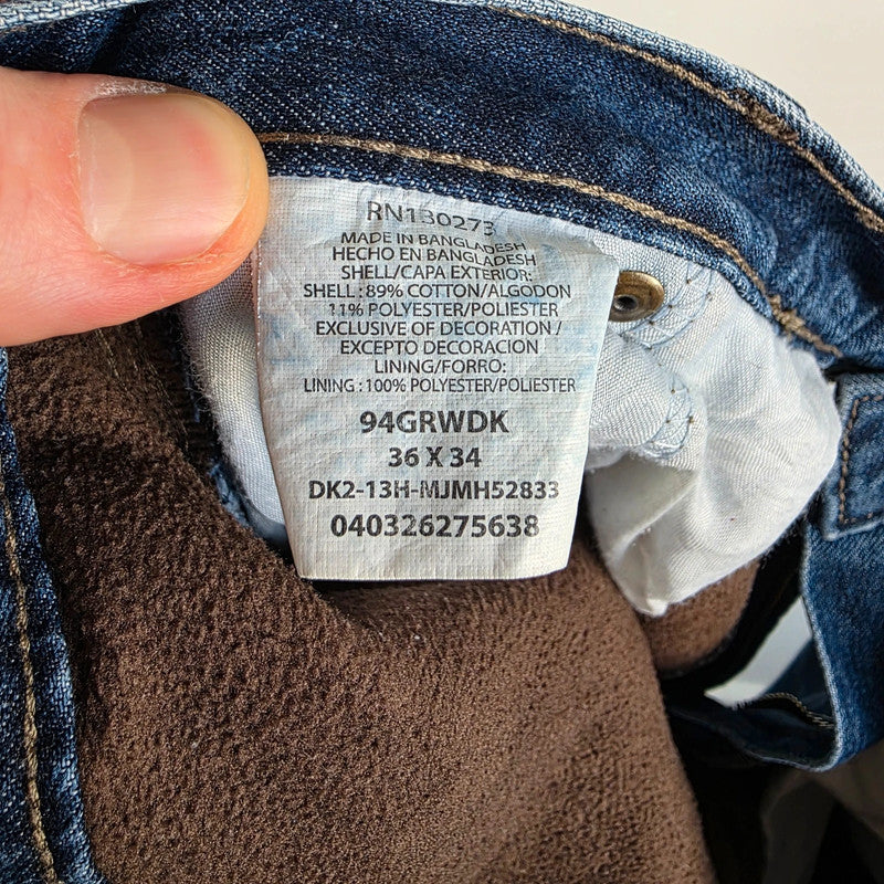 Wrangler Carpenter Jeans W36 L34 Blue Fleece Lined Workwear Utility Denim Pants