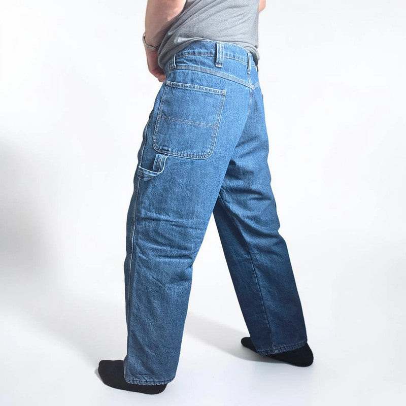Wrangler Carpenter Jeans W40 L29 Blue Fleece Lined Workwear Utility Denim Pants