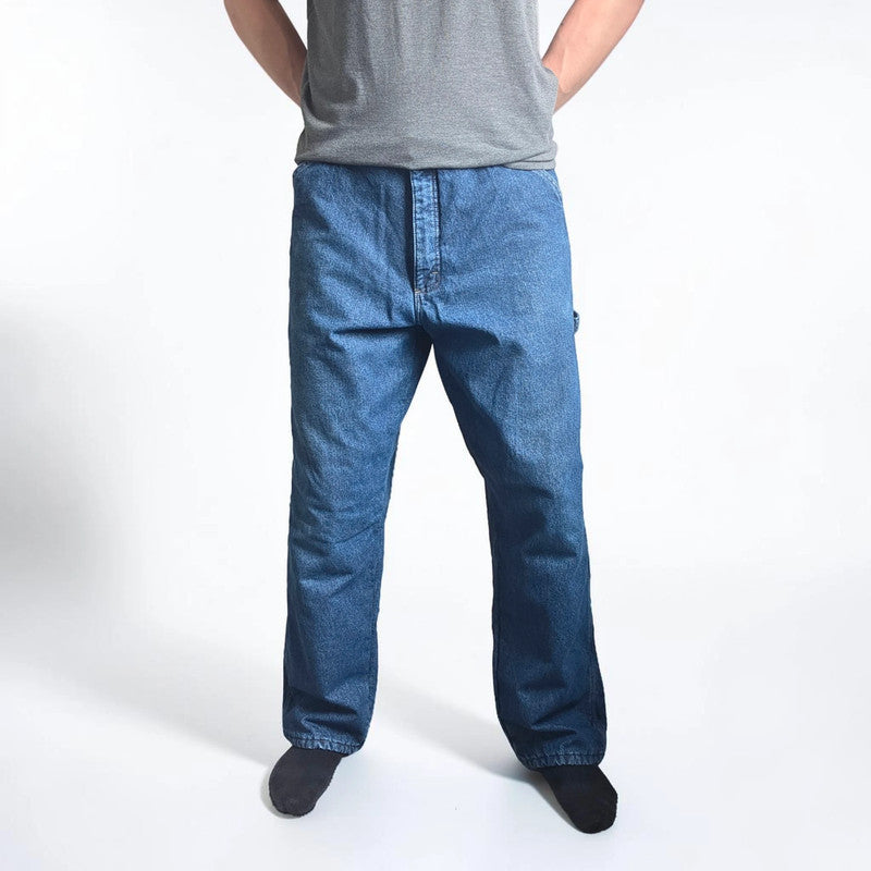 Wrangler Carpenter Jeans W36 L32 Blue Fleece Lined Workwear Utility Denim Pants Made In Mexico