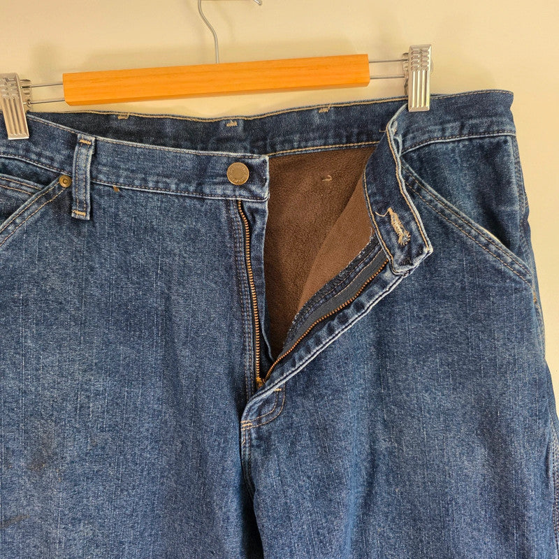 Wrangler Carpenter Jeans W36 L32 Blue Fleece Lined Workwear Utility Denim Pants Made In Mexico