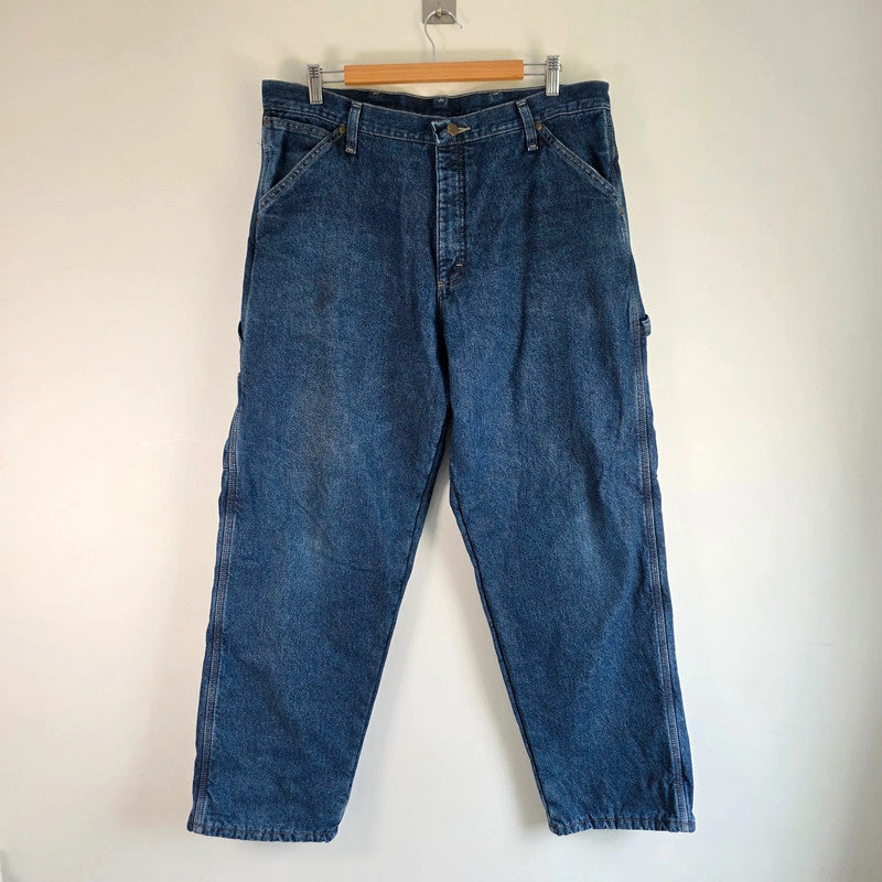 Wrangler Carpenter Jeans W36 L32 Blue Fleece Lined Workwear Utility Denim Pants Made In Mexico