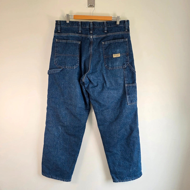 Wrangler Carpenter Jeans W36 L32 Blue Fleece Lined Workwear Utility Denim Pants Made In Mexico