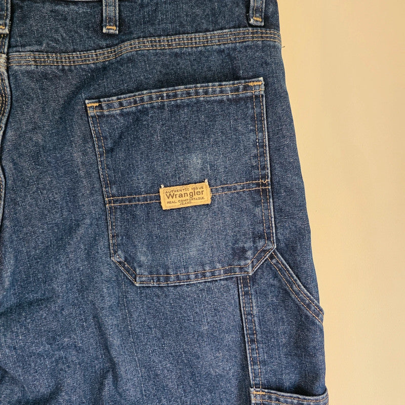 Wrangler Carpenter Jeans W36 L32 Blue Fleece Lined Workwear Utility Denim Pants Made In Mexico