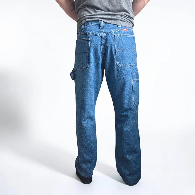 Wrangler Carpenter Jeans W35 L32 Blue Fleece Lined Workwear Utility Denim Pants Made In Mexico