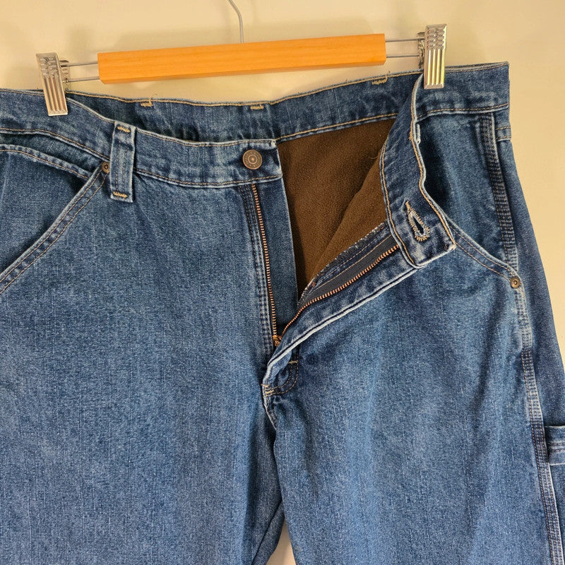 Wrangler Carpenter Jeans W35 L32 Blue Fleece Lined Workwear Utility Denim Pants Made In Mexico