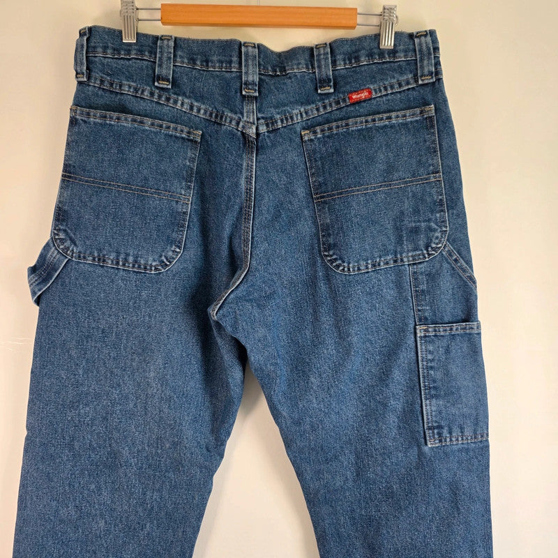Wrangler Carpenter Jeans W35 L32 Blue Fleece Lined Workwear Utility Denim Pants Made In Mexico