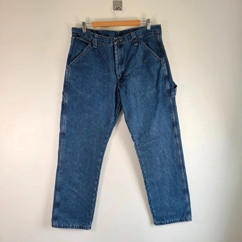 Wrangler Carpenter Jeans W35 L32 Blue Fleece Lined Workwear Utility Denim Pants Made In Mexico