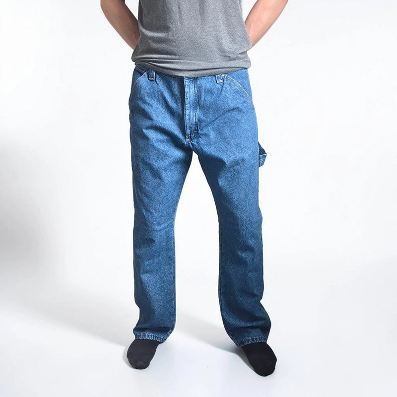 Wrangler Carpenter Jeans W35 L32 Blue Fleece Lined Workwear Utility Denim Pants Made In Mexico
