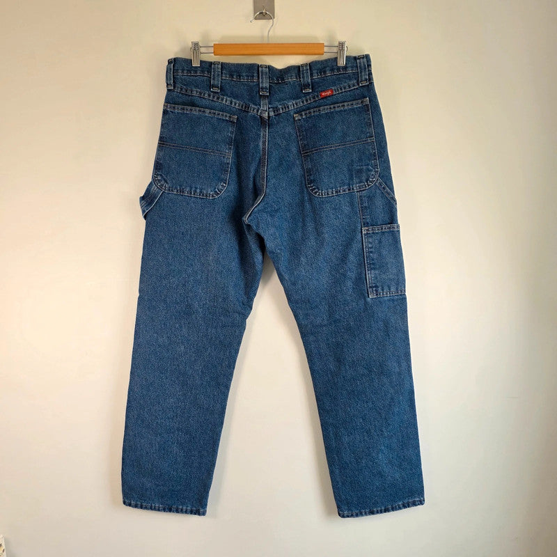 Wrangler Carpenter Jeans W35 L32 Blue Fleece Lined Workwear Utility Denim Pants Made In Mexico