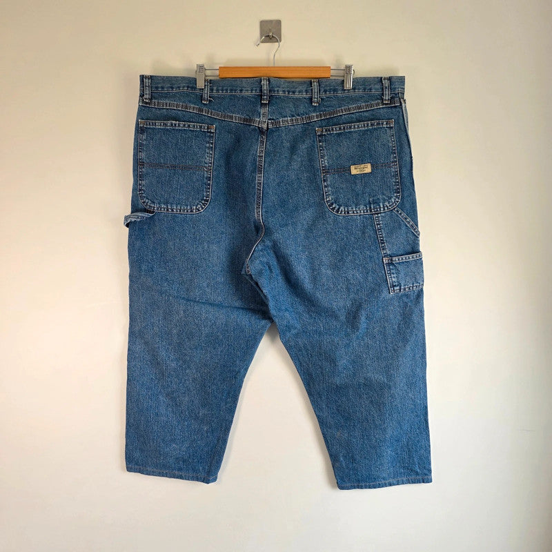 Wrangler Carpenter Jeans W44 L25 (Altered) Blue Workwear Utility Denim Pants Made In Mexico