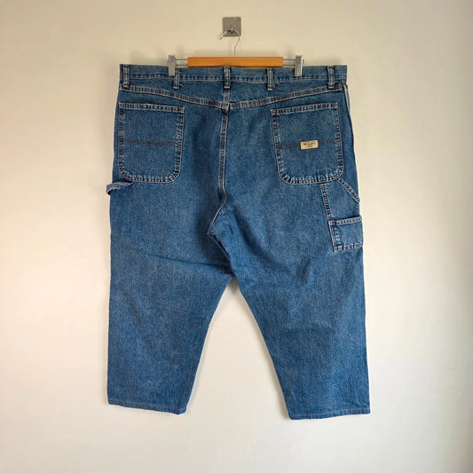 Wrangler Carpenter Jeans W44 L25 (Altered) Blue Workwear Utility Denim Pants Made In Mexico
