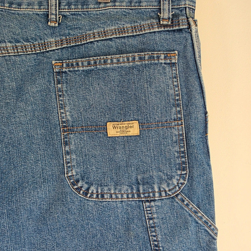 Wrangler Carpenter Jeans W44 L25 (Altered) Blue Workwear Utility Denim Pants Made In Mexico