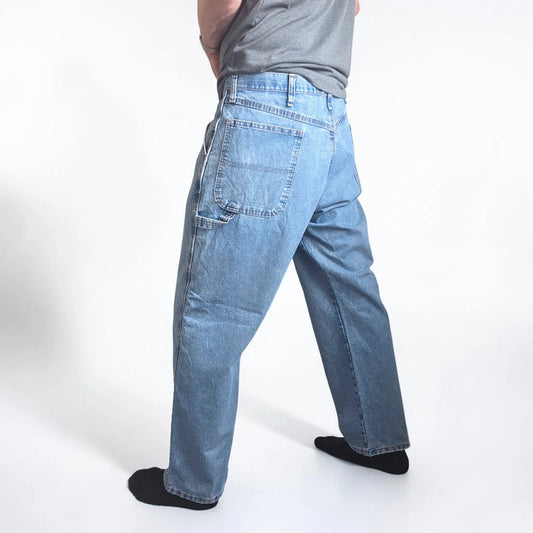 Vintage Wrangler Carpenter Jeans W38 L29 Blue Workwear Utility Denim Pants Made In Mexico