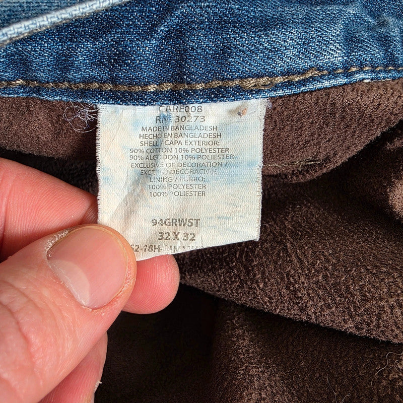 Wrangler Carpenter Jeans W32 L31 Blue Fleece Lined Workwear Utility Denim Pants