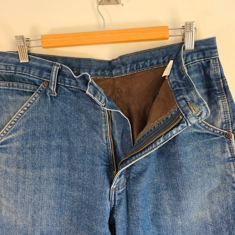 Wrangler Carpenter Jeans W32 L31 Blue Fleece Lined Workwear Utility Denim Pants