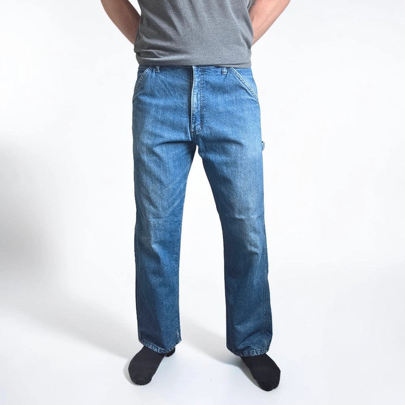 Wrangler Carpenter Jeans W32 L31 Blue Fleece Lined Workwear Utility Denim Pants