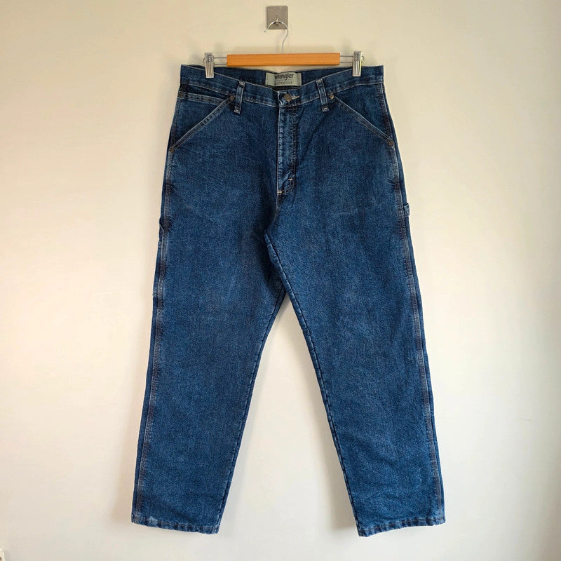 Wrangler Carpenter Jeans W33 L32 Blue Fleece Lined Workwear Utility Denim Pants