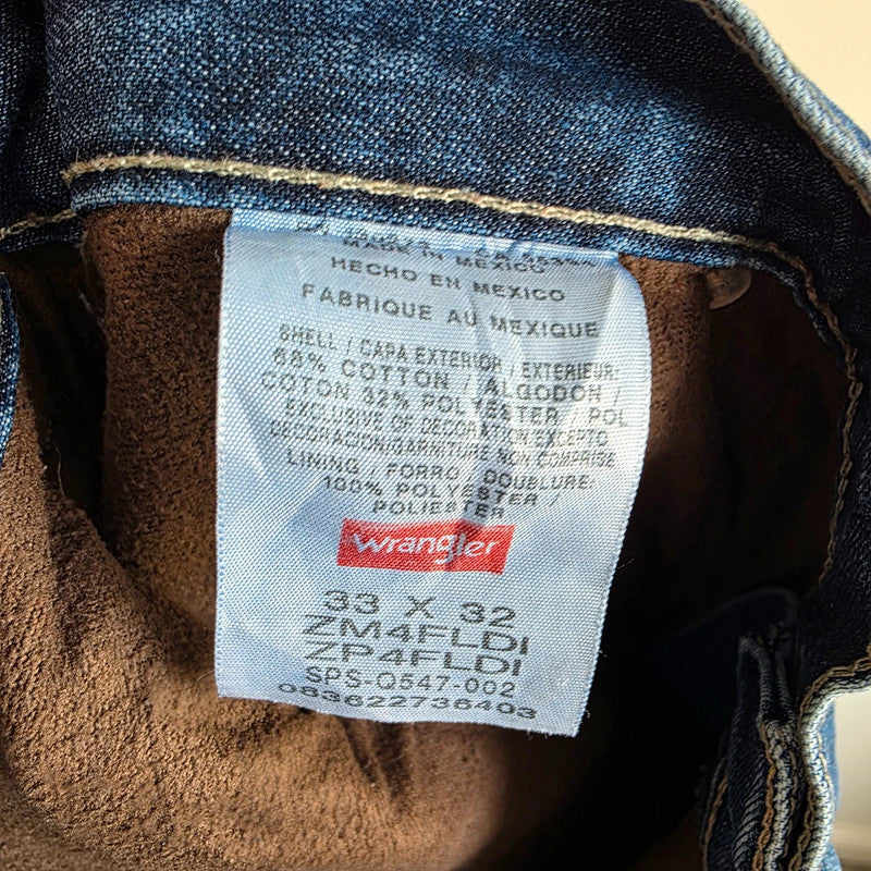 Wrangler Carpenter Jeans W33 L32 Blue Fleece Lined Workwear Utility Denim Pants